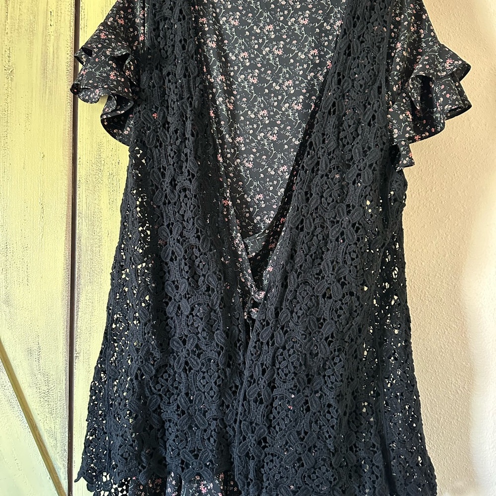 Floral Dress with Black Lace Overlay